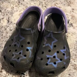 CROCS Black and Purple Stars size J2